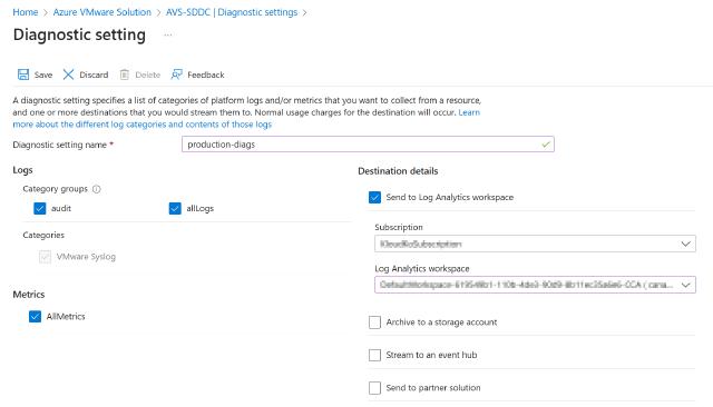 Export Diagnostic Settings to Azure Log Analytics